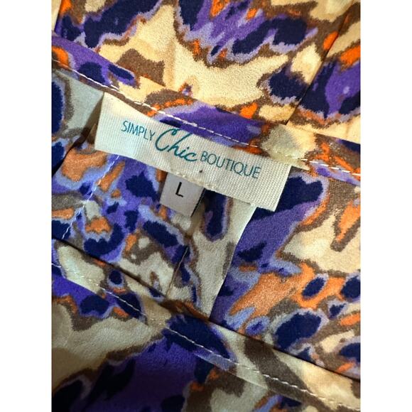 Simply Chic Boutique Print Blouse Short Sleeve Large Polyester Orange Purple - Picture 3 of 7